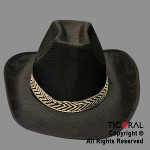 SOMBRERO COWBOY NEGRO TELA CON LAZO x 1